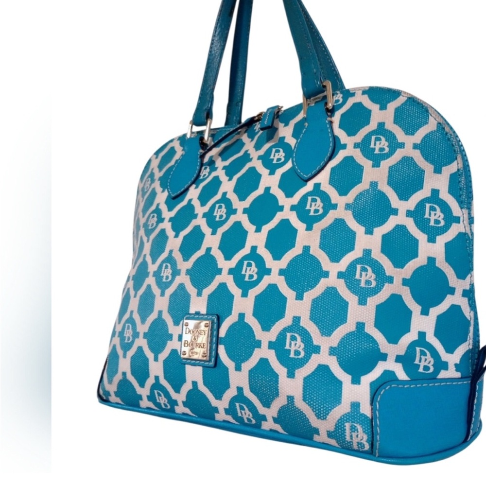 Dooney & Bourke Teal and White Satchel - Picture 4 of 9